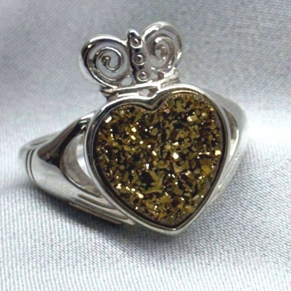 JMH Claddagh Ring Womens Size 9.25 Silver Excellent Druzy Heart Ireland 925